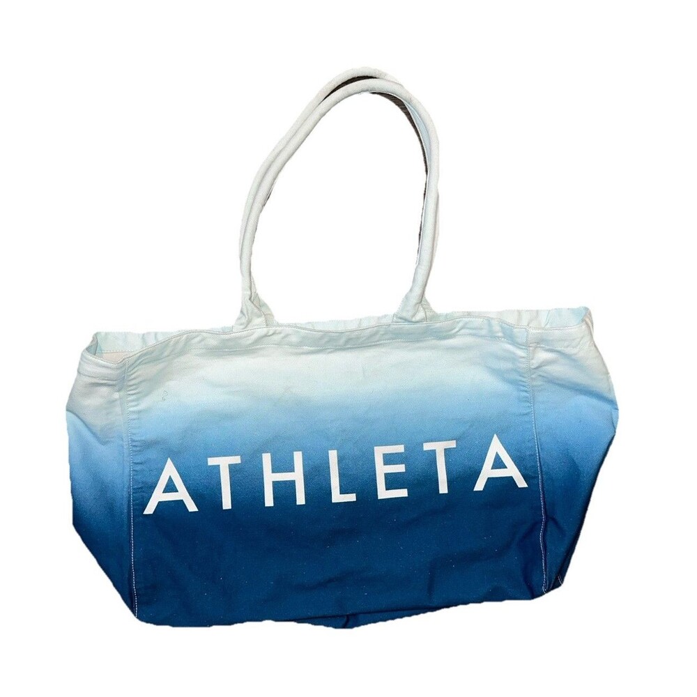 Athleta Blue White Nylon Tote Travel Beach Bag – Excellent Condition